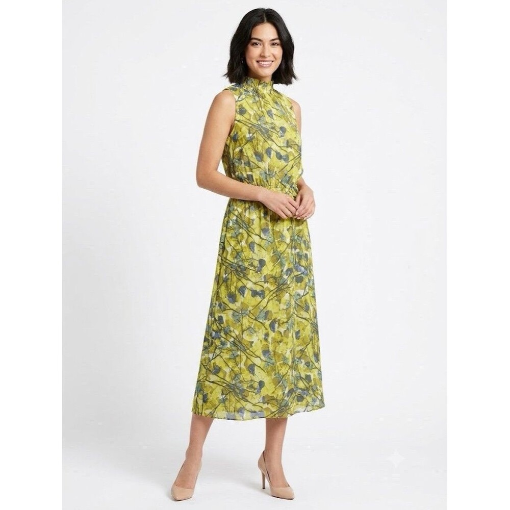 Prologue Women’s Yellow/Green Floral High Neck Sleeveless Maxi Dress Size M